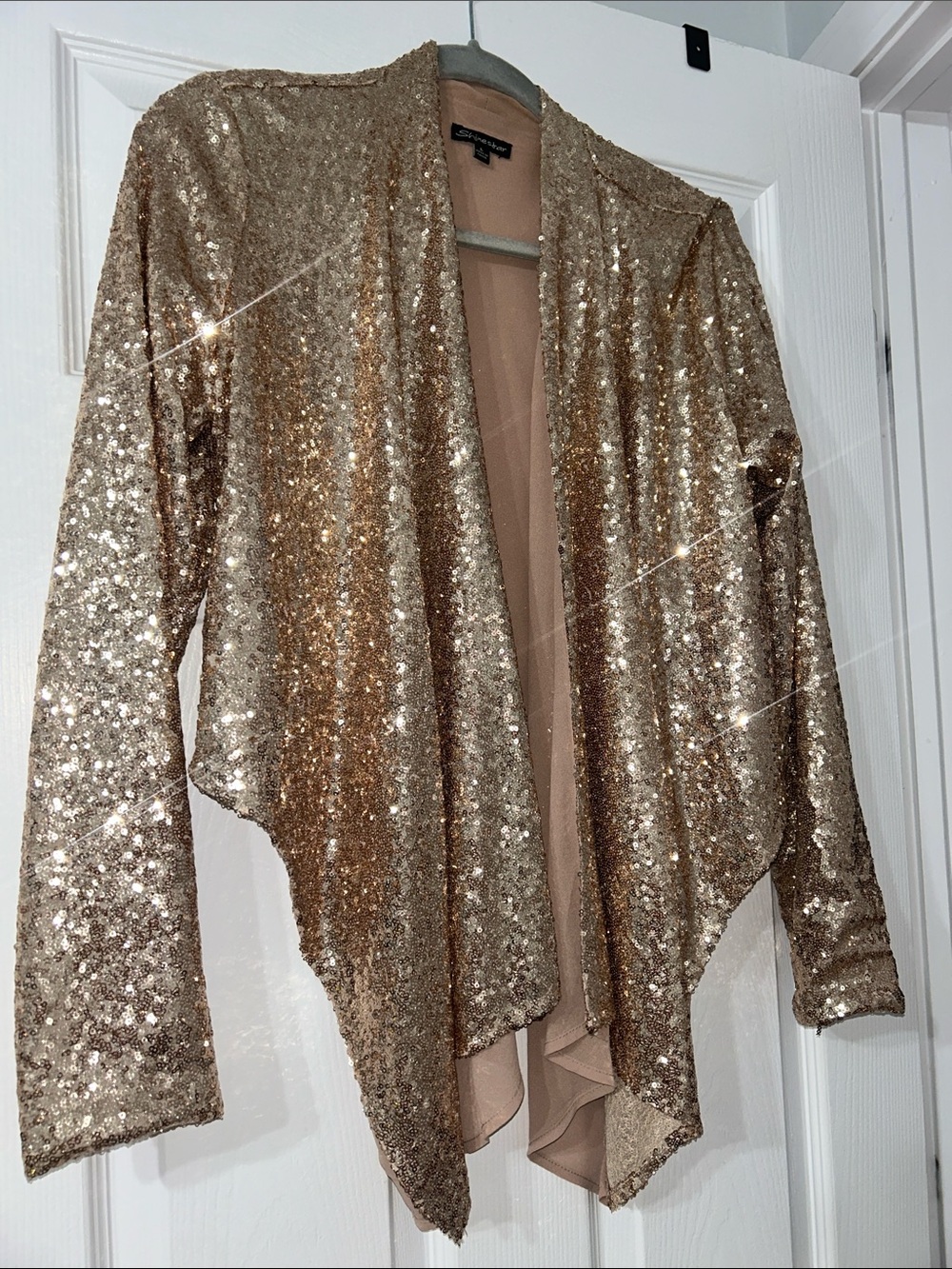 Charlotte Russe Gold Sequin Drape Blazer